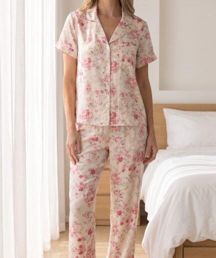 Pijama Ref. Flor Rosa Conjunto Pantalon